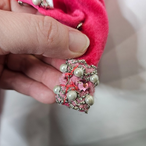 Vintage Neusteters Pink Velour Evening Maxi Gown Pearl Rhinestone Embellishments - Picture 11 of 16